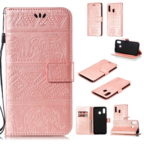 

Elephant Embossing Horizontal Flip Leather Case with Holder & Card Slots & Wallet & Lanyard for Galaxy A20 / A30(Rose Gold)