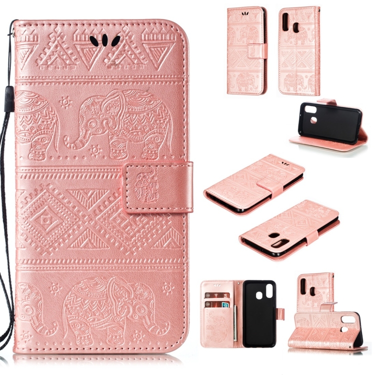 

Elephant Embossing Horizontal Flip Leather Case with Holder & Card Slots & Wallet & Lanyard for Galaxy A40(Rose Gold)