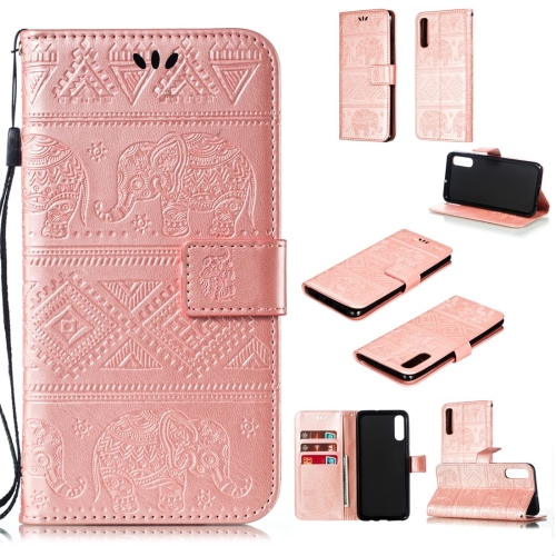 

Elephant Embossing Horizontal Flip Leather Case with Holder & Card Slots & Wallet & Lanyard for Galaxy A70(Rose Gold)