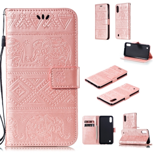 

Elephant Embossing Horizontal Flip Leather Case with Holder & Card Slots & Wallet & Lanyard for Galaxy M10 / A10(Rose Gold)