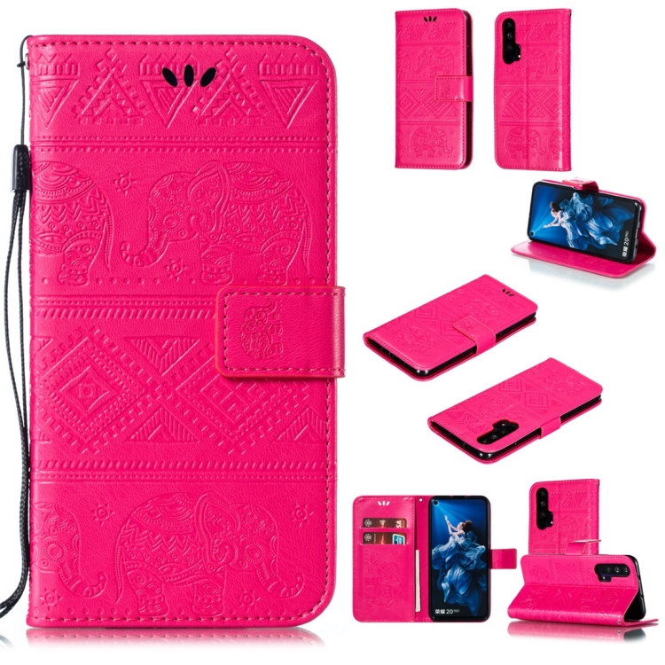 

Elephant Embossing Horizontal Flip Leather Case with Holder & Card Slots & Wallet & Lanyard for Huawei Honor 20 Pro(Rose Red)