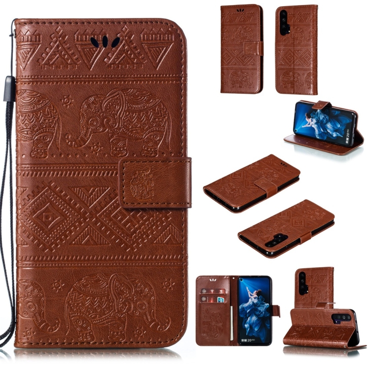 

Elephant Embossing Horizontal Flip Leather Case with Holder & Card Slots & Wallet & Lanyard for Huawei Honor 20 Pro(Brown)