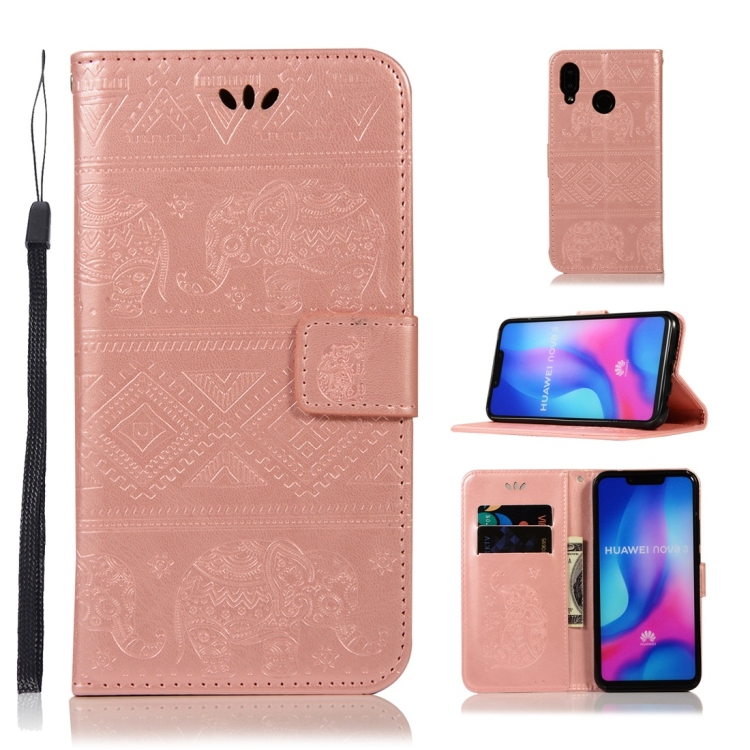 

Elephant Embossing Horizontal Flip Leather Case with Holder & Card Slots & Wallet & Lanyard for Huawei Nova 3(Rose Gold)