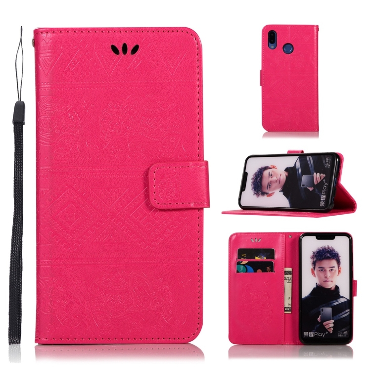 

Elephant Embossing Horizontal Flip Leather Case with Holder & Card Slots & Wallet & Lanyard for Huawei Honor Play(Rose Red)