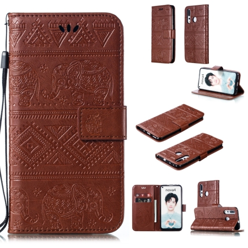 

Elephant Embossing Horizontal Flip Leather Case with Holder & Card Slots & Wallet & Lanyard for Huawei Nova 4(Brown)