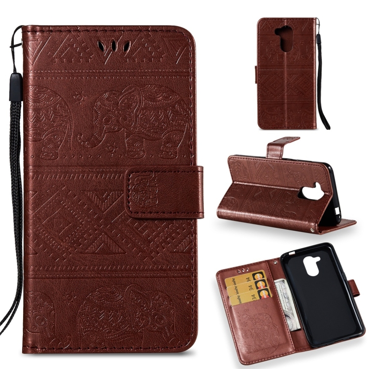 

Elephant Embossing Horizontal Flip Leather Case with Holder & Card Slots & Wallet & Lanyard for Huawei Honor V9 play(Brown)