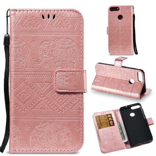 

Elephant Embossing Horizontal Flip Leather Case with Holder & Card Slots & Wallet & Lanyard for Huawei Enjoy 7S(Rose Gold)