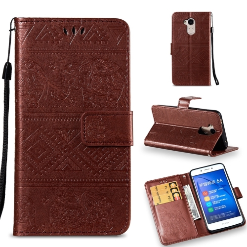 

Elephant Embossing Horizontal Flip Leather Case with Holder & Card Slots & Wallet & Lanyard for Huawei Honor 6A(Brown)