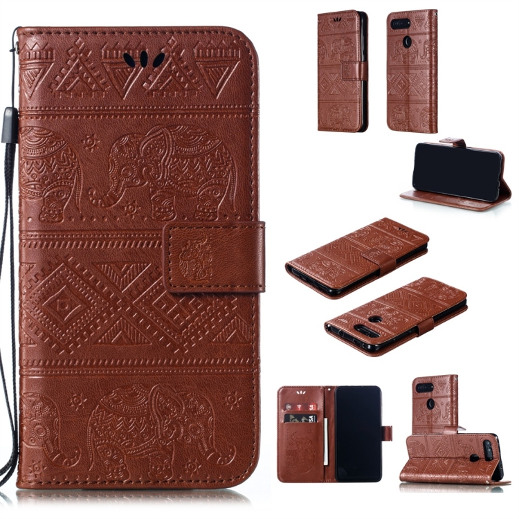 

Elephant Embossing Horizontal Flip Leather Case with Holder & Card Slots & Wallet & Lanyard for Huawei Honor View 20(Brown)