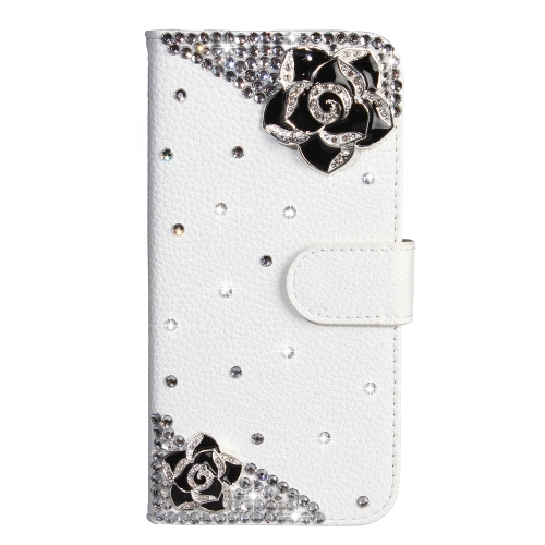 

Rhinestone Pattern Horizontal Flip Leather Case with Holder & Card Slots & Wallet & Lanyard For Galaxy A50(Black Flower)