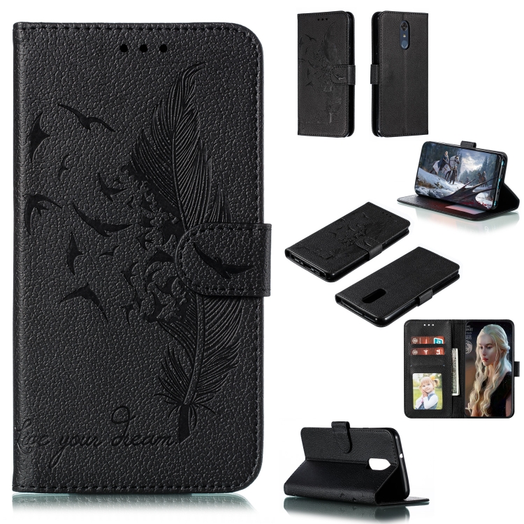 

Feather Pattern Litchi Texture Horizontal Flip Leather Case with Wallet & Holder & Card Slots For LG Stylo 4(Black)