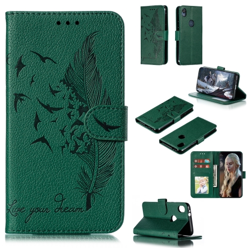 

Feather Pattern Litchi Texture Horizontal Flip Leather Case with Wallet & Holder & Card Slots For Motorola Moto E6(Green)