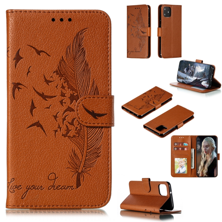 

Feather Pattern Litchi Texture Horizontal Flip Leather Case with Wallet & Holder & Card Slots For Google Pixel 4(Brown)