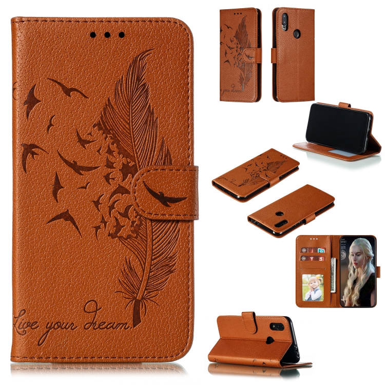 

Feather Pattern Litchi Texture Horizontal Flip Leather Case with Wallet & Holder & Card Slots For Xiaomi Redmi 7(Brown)