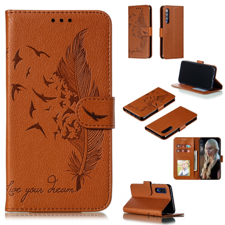 

Feather Pattern Litchi Texture Horizontal Flip Leather Case with Wallet & Holder & Card Slots For Xiaomi Mi 9 SE(Brown)
