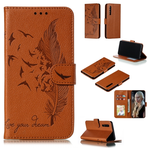 

Feather Pattern Litchi Texture Horizontal Flip Leather Case with Wallet & Holder & Card Slots For Huawei P30(Brown)
