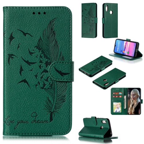 

Feather Pattern Litchi Texture Horizontal Flip Leather Case with Wallet & Holder & Card Slots For Huawei Y6 (2019) / Honor Play 8A(Green)