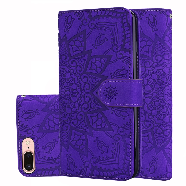

Calf Pattern Double Folding Design Embossed Leather Case with Wallet & Holder & Card Slots for iPhone 8 Plus & 7 Plus(Purple)