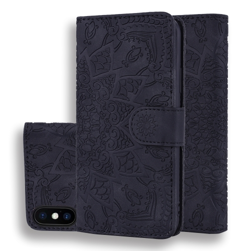 

Calf Pattern Double Folding Design Embossed Leather Case with Wallet & Holder & Card Slots for iPhone XS / X(Black)