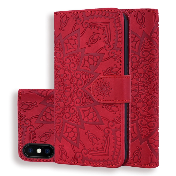 

Calf Pattern Double Folding Design Embossed Leather Case with Wallet & Holder & Card Slots for iPhone XS / X(Red)