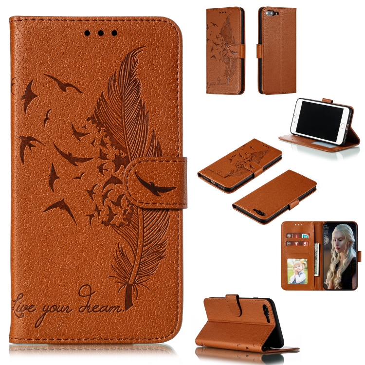

Feather Pattern Litchi Texture Horizontal Flip Leather Case with Wallet & Holder & Card Slots For iPhone 7 Plus / 8 Plus(Brown)