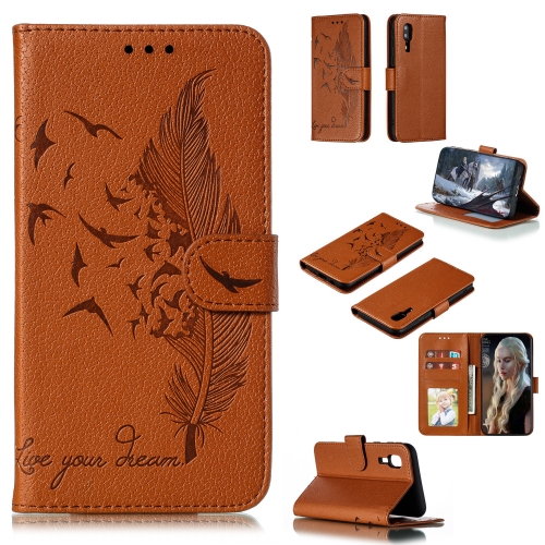 

Feather Pattern Litchi Texture Horizontal Flip Leather Case with Wallet & Holder & Card Slots For Galaxy A2 Core(Brown)