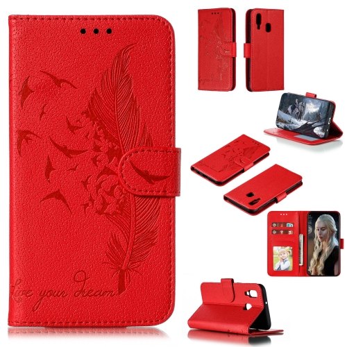 

Feather Pattern Litchi Texture Horizontal Flip Leather Case with Wallet & Holder & Card Slots For Galaxy A40(Red)