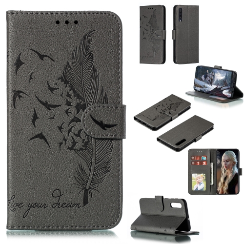 

Feather Pattern Litchi Texture Horizontal Flip Leather Case with Wallet & Holder & Card Slots For Galaxy A50(Gray)