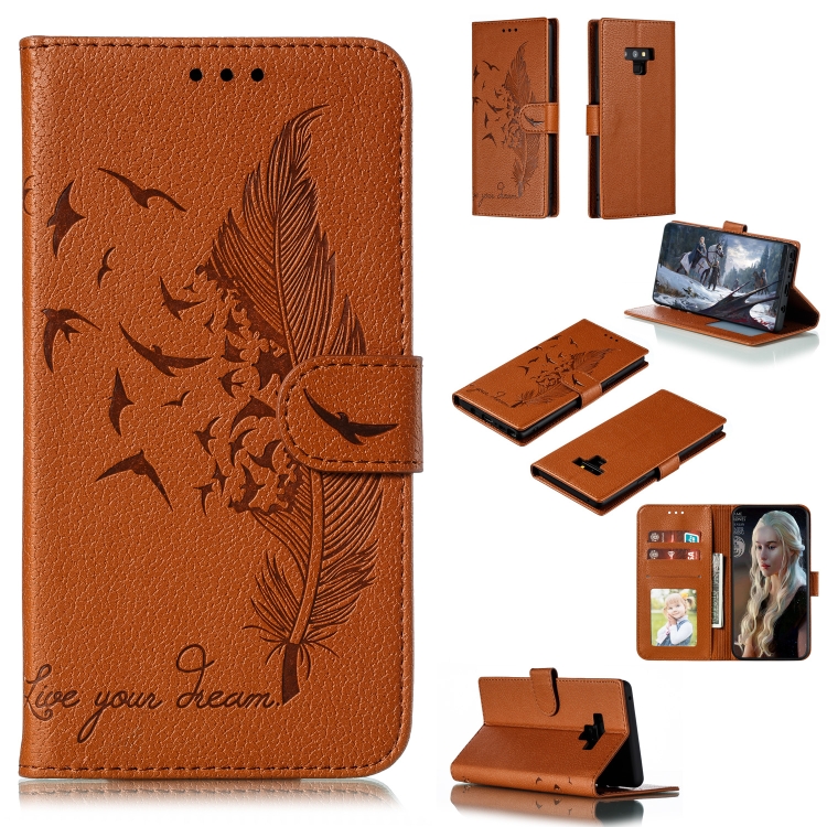 

Feather Pattern Litchi Texture Horizontal Flip Leather Case with Wallet & Holder & Card Slots For Galaxy Note9(Brown)