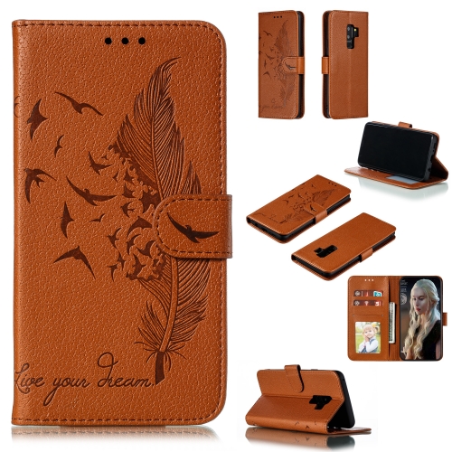 

Feather Pattern Litchi Texture Horizontal Flip Leather Case with Wallet & Holder & Card Slots For Galaxy S9+(Brown)