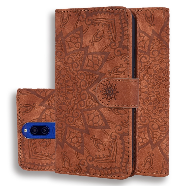 

Calf Pattern Double Folding Design Embossed Leather Case with Wallet & Holder & Card Slots for Huawei Mate 10 Lite / Maimang 6 / Honor 9i(Brown)