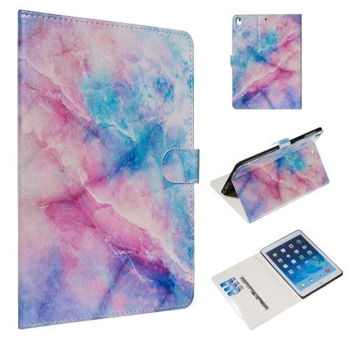 

For iPad Air / Air 2 / iPad Pro 9.7 (2016) / iPad 9.7 (2017) / iPad 9.7 (2018) Colored Drawing Pattern Horizontal Flip PU Leather Case with Holder & Card Slots(Pink Blue Marble)