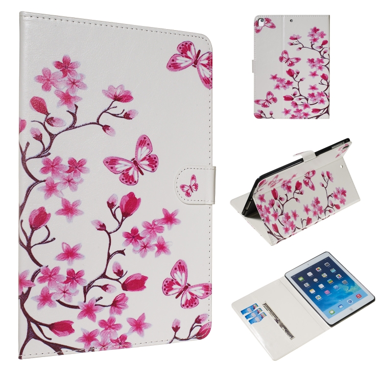 

For iPad Air / Air 2 / iPad Pro 9.7 (2016) / iPad 9.7 (2017) / iPad 9.7 (2018) Colored Drawing Pattern Horizontal Flip PU Leather Case with Holder & Card Slots(Butterfly Love Flower)