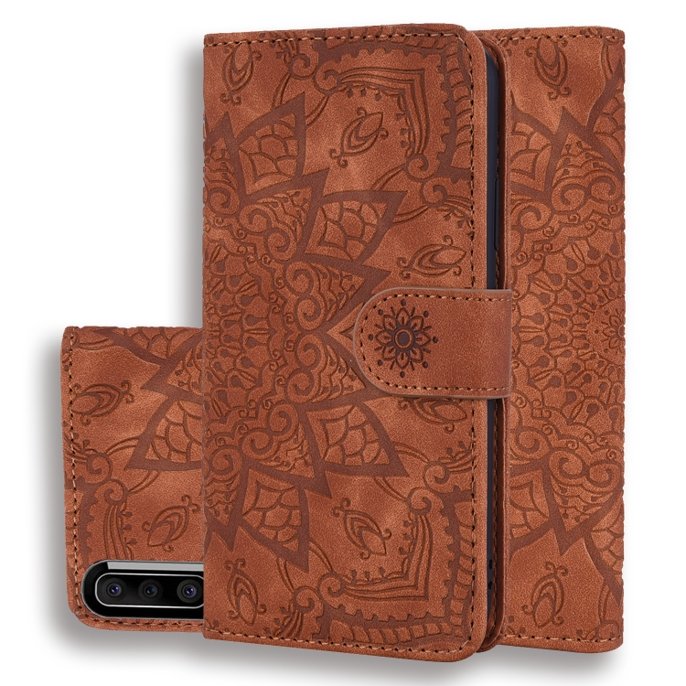 

Calf Pattern Double Folding Design Embossed Leather Case with Wallet & Holder & Card Slots for Galaxy A50(Brown)