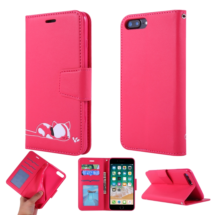 

Embroidered kitten Horizontal Flip Leather Case With Holder & Card Slots & Wallet for iPhone 7 Plus / 8 Plus(Red)