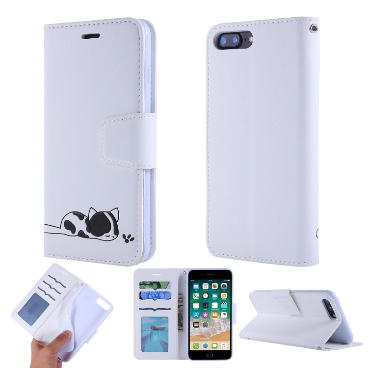 

Embroidered kitten Horizontal Flip Leather Case With Holder & Card Slots & Wallet for iPhone 7 Plus / 8 Plus(White)