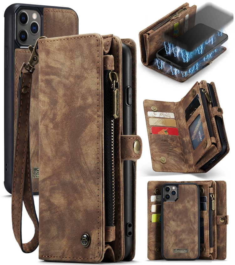 

CaseMe-008 Detachable Multifunctional Horizontal Flip Leather Case with Card Slot & Holder & Zipper Wallet & Photo Frame For iPhone 11 Pro(Brown)