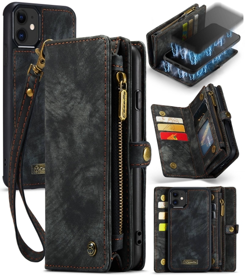 CaseMe-008 Detachable Multifunctional Horizontal Flip Leather Case with Card Slot & Holder & Zipper Wallet & Photo Frame For iPhone 11(Black)