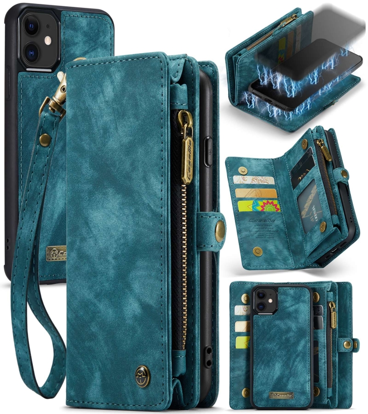 

CaseMe-008 Detachable Multifunctional Horizontal Flip Leather Case with Card Slot & Holder & Zipper Wallet & Photo Frame For iPhone 11(Blue)