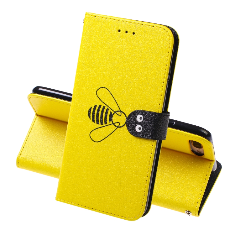 

For iPhone 8 Plus & 7 Plus Silk Texture Bee Pattern Horizontal Flip Leather Case with Holder & Card slots & Wallet & Photo Frame(Yellow)