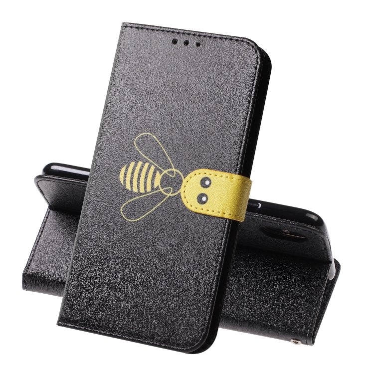 

For iPhone XS / X Silk Texture Bee Pattern Horizontal Flip Leather Case with Holder & Card slots & Wallet & Photo Frame(Black)