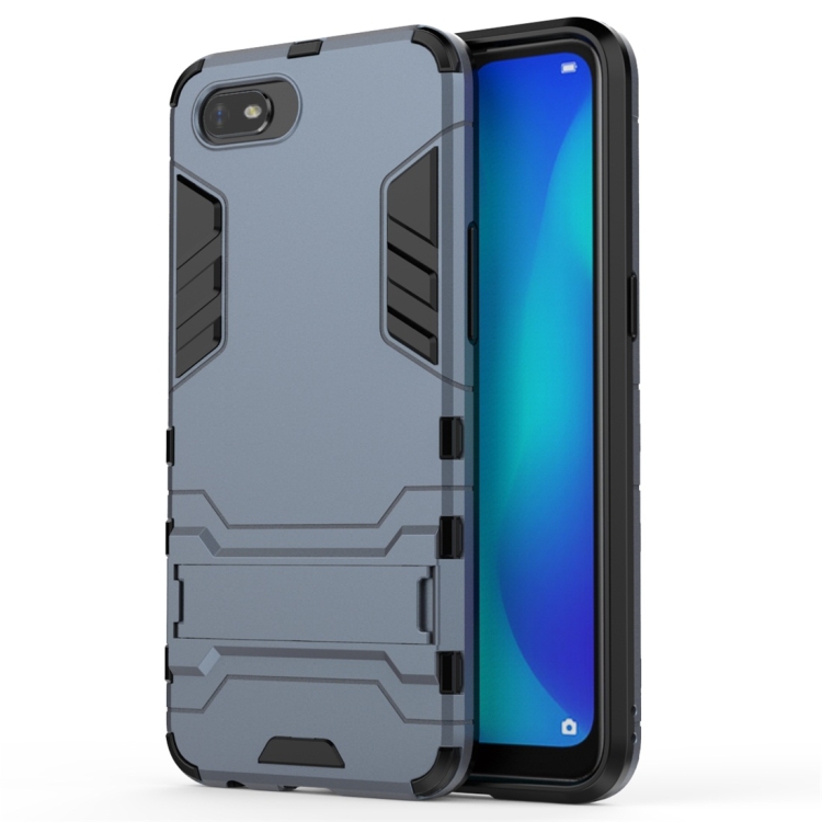 

For OPPO A1k / Realme C2 Shockproof PC + TPU Protective Case with Invisible Holder(Navy Blue)