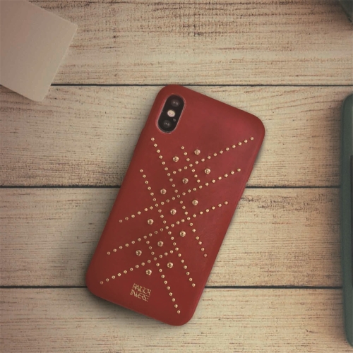 

For iPhone X/XS RAIGOR INVERSE DELIA Series Rivet PU Leather Protective Case(Red)