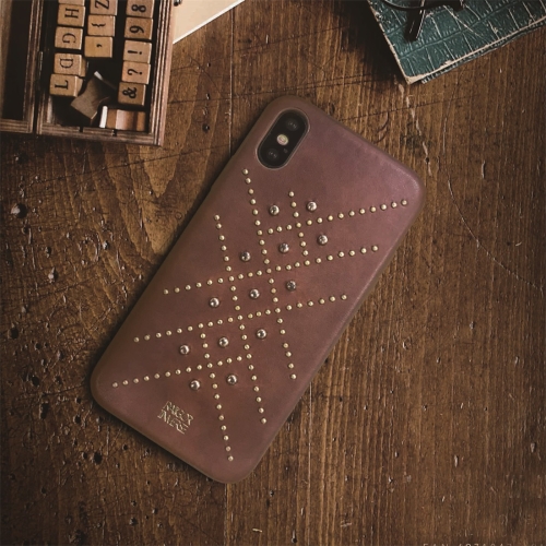 

For iPhone X/XS RAIGOR INVERSE DELIA Series Rivet PU Leather Protective Case(Brown)
