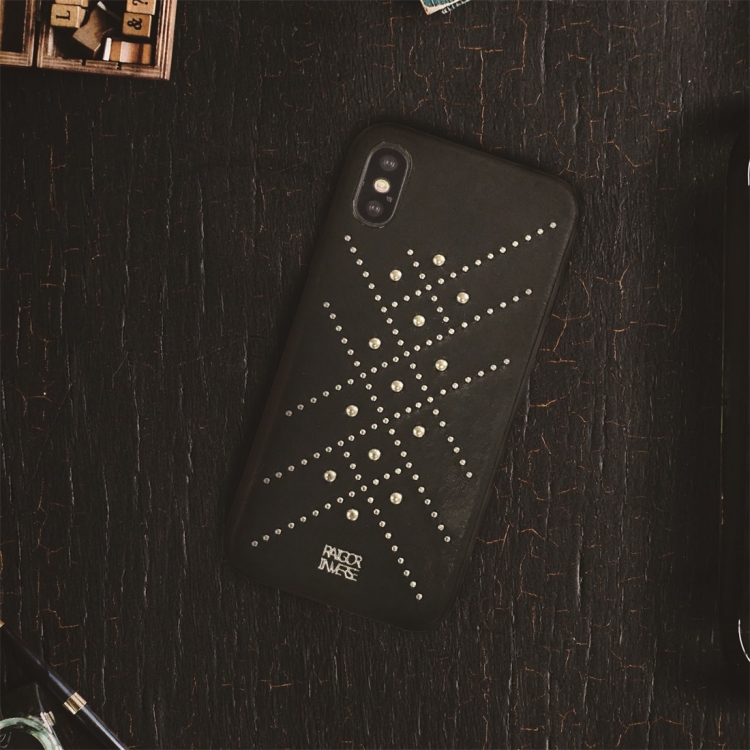 

For iPhone XR RAIGOR INVERSE DELIA Series Rivet PU Leather Protective Case(Black)