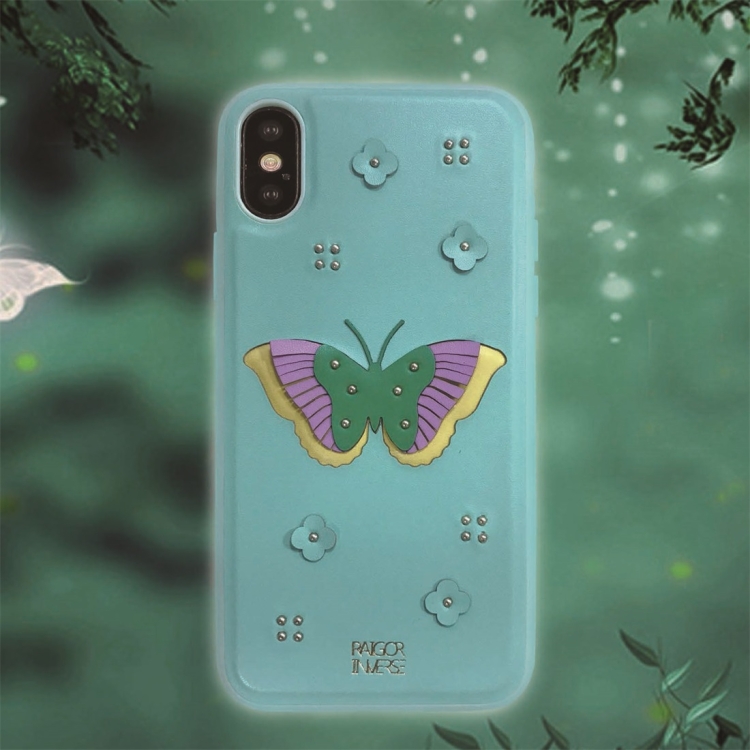 

For iPhone XR RAIGOR INVERSE BUTTERFLY Series PU+TPU+PC Protective Case(Cyan)