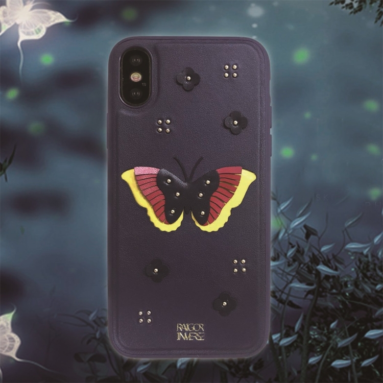

For iPhone XS Max RAIGOR INVERSE BUTTERFLY Series PU+TPU+PC Protective Case(Dark Blue)