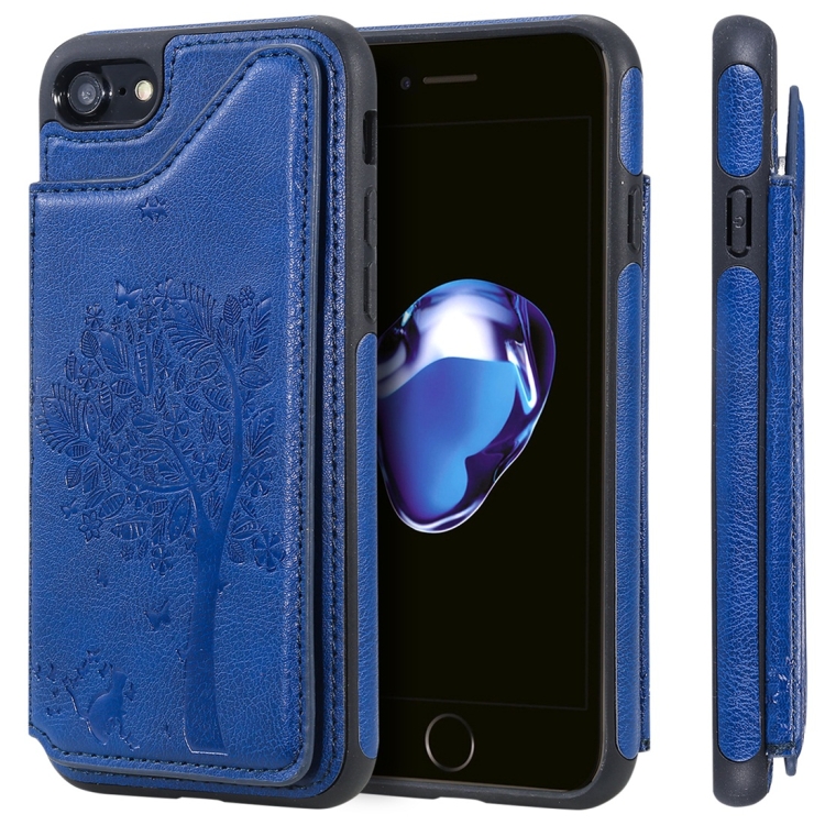 

For iPhone 7 / 8 Cat Tree Embossing Pattern Shockproof Protective Case with Card Slots & Photo Frame(Blue)