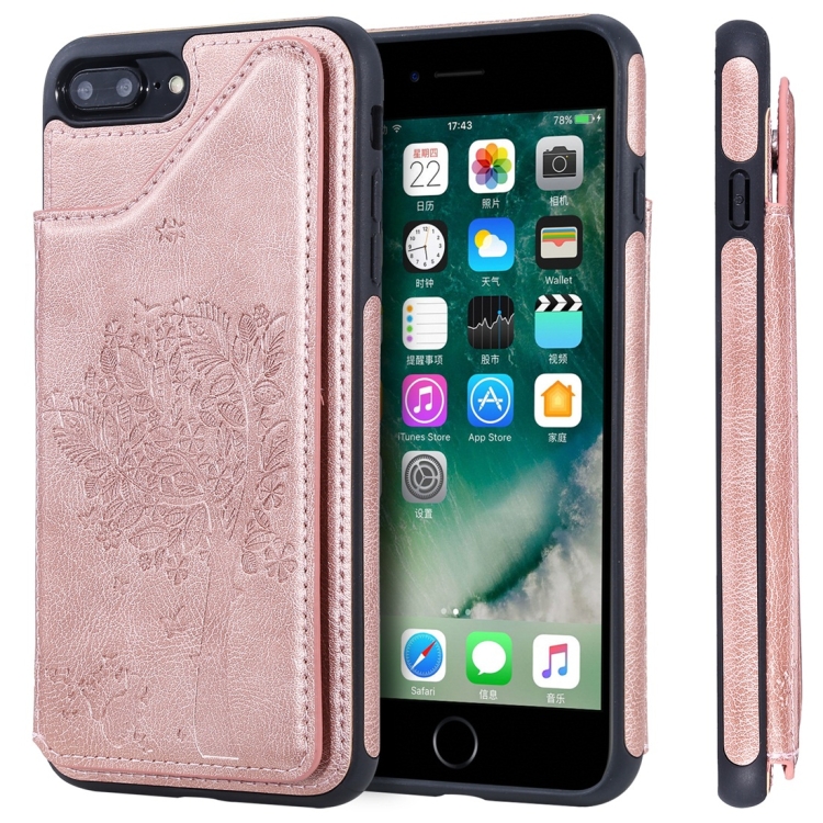 

For iPhone 7 Plus / 8 Plus Cat Tree Embossing Pattern Shockproof Protective Case with Card Slots & Photo Frame(Rose Gold)
