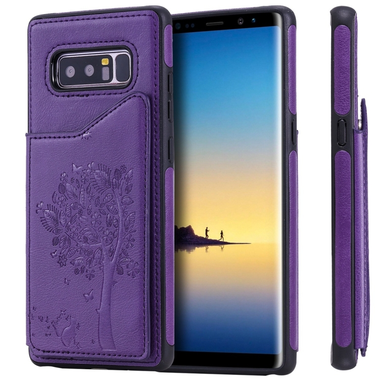 

For Galaxy Note 8 Cat Tree Embossing Pattern Shockproof Protective Case with Card Slots & Photo Frame(Purple)